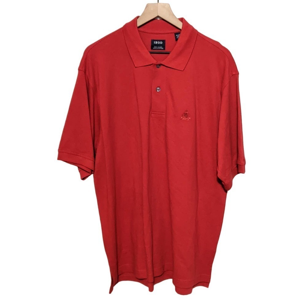 Izod Mens Short Sleeve Logo Polo Shirt Size L Red Collared 100% Cotton Button Up